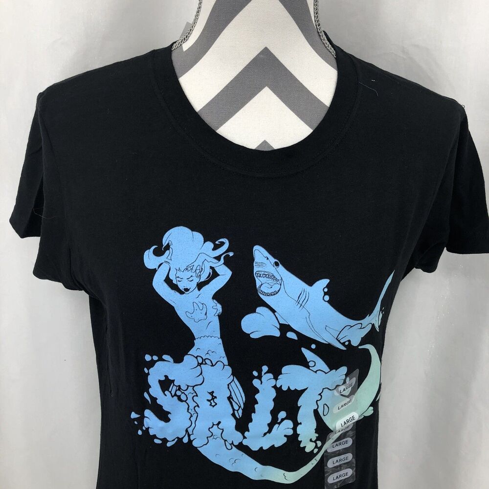 IML Isaac Morris Salty Mermaid Shark Black Short Sleeve Graphic TShirt Small NWT